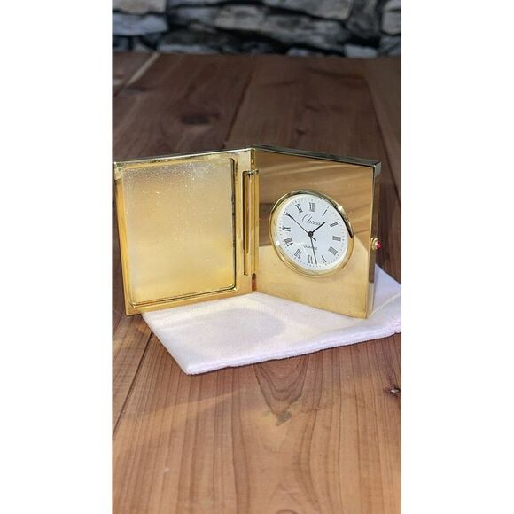Very Rare Chass Folding Miniature Quartz Brass Desk Clock Picture Frame - Picture 2 of 14